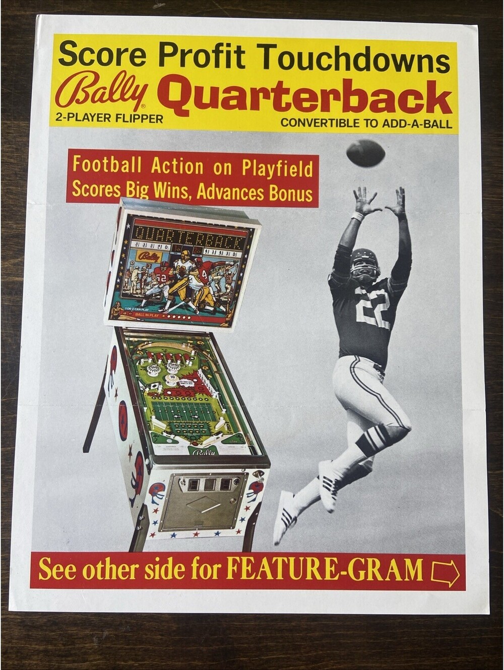 Bally Quarterback Arcade Pinball FLYER Original Ad Promo Poster Not PCB